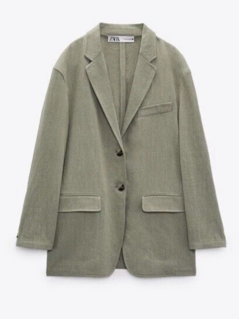 Zara Women's Straight Cut Linen Blend Blazer in Khaki
